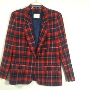 Vintage Preppy Pendleton Red Tartan Plaid Classic Jacket Blazer Dark Academia 14